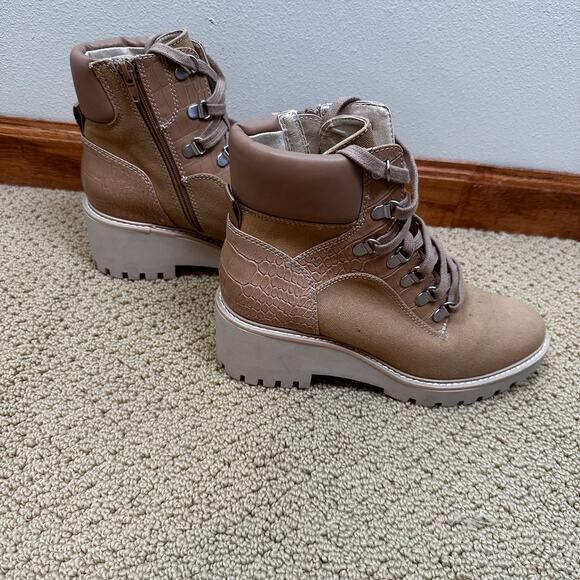 Dolce Vita Hammi Chunky Heel Platform Military Booties Cafe Multi Canvas Tan 7.5 - Picture 5 of 13